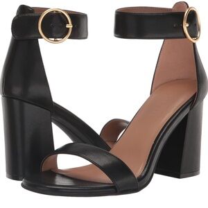 Black Leather Block Heel Sandals
